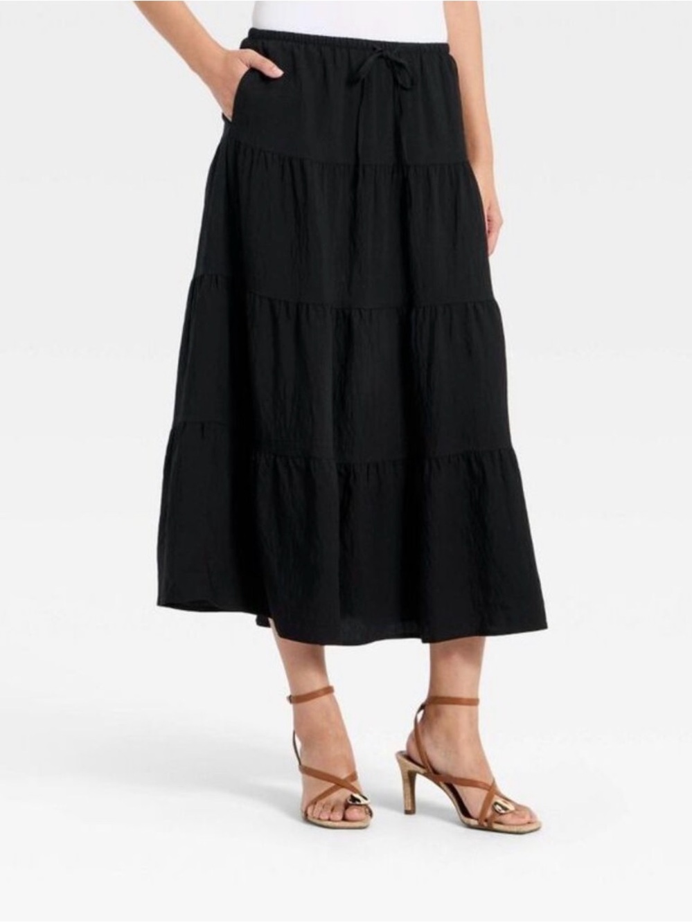 A New Day Black Tiered Maxi Skirt with Drawstring Waist